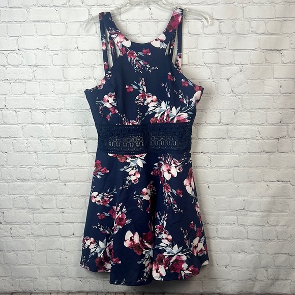 City Studio Dresses & Skirts - City Studio Blue Floral Lace Cut Out Dress Juniors Size 15 Homecoming